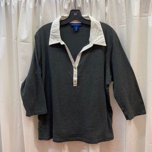 Gray & White 1/4 Sleeve Cotton Blouse